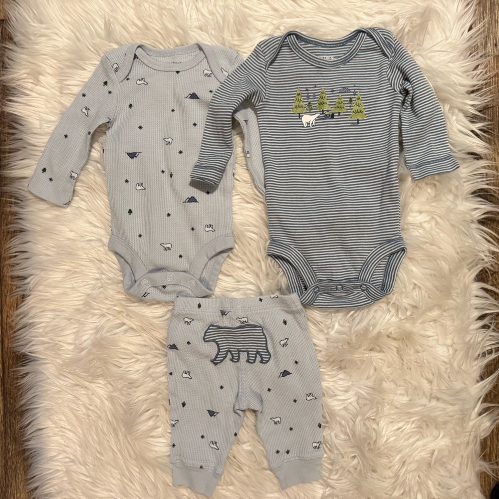 Carter’s Baby Boy 3M Polar Bear 3-Piece Outfit Set Bodysuits &‎ Pants Blue